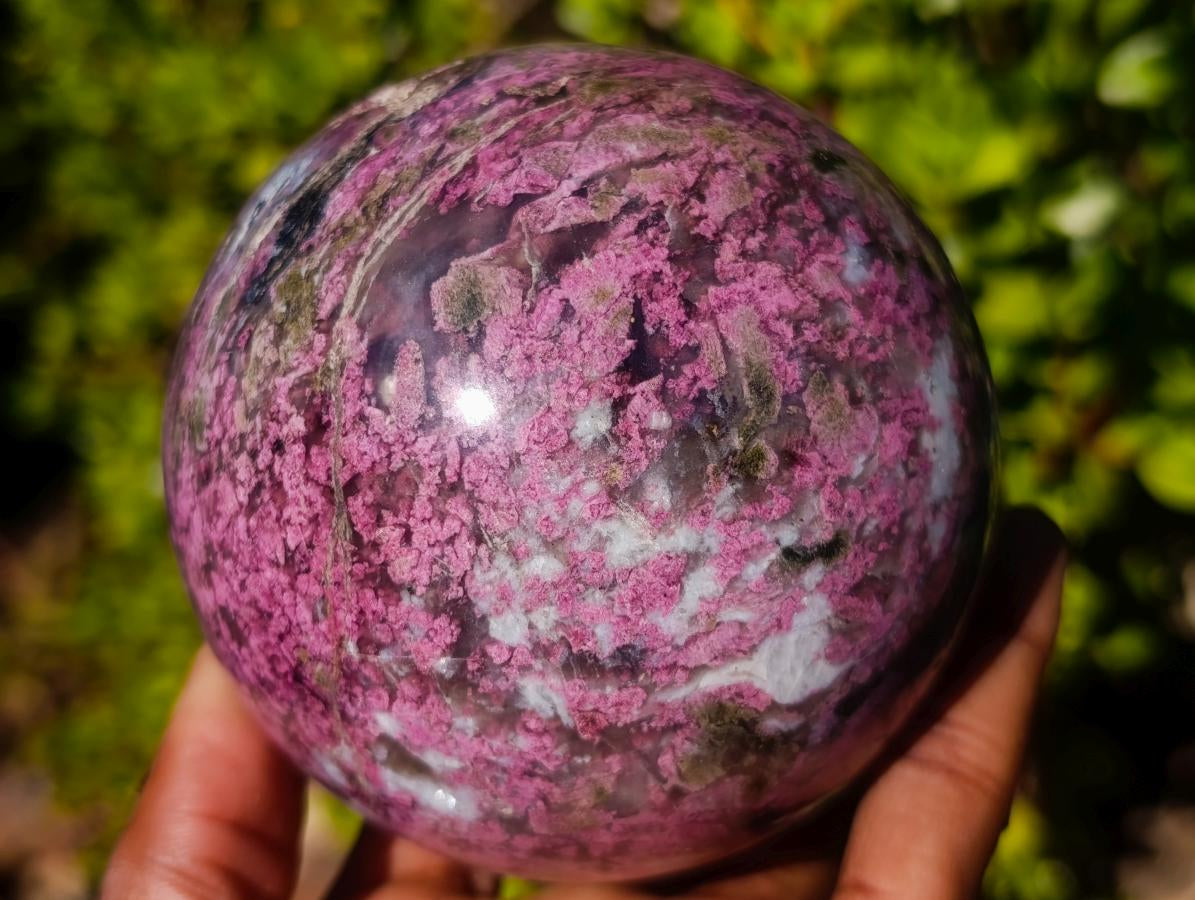 Polished Large Rubellite Pink Tourmaline Sphere in Smokey Quartz and Feldspar Schist x 1 From Madagascar