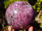 Polished Large Rubellite Pink Tourmaline Sphere in Smokey Quartz and Feldspar Schist x 1 From Madagascar