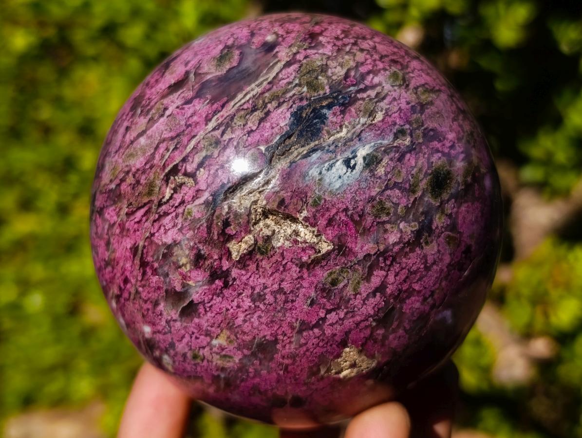 Polished Large Rubellite Pink Tourmaline Sphere in Smokey Quartz and Feldspar Schist x 1 From Madagascar