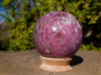 Polished Large Rubellite Pink Tourmaline Sphere in Smokey Quartz and Feldspar Schist x 1 From Madagascar