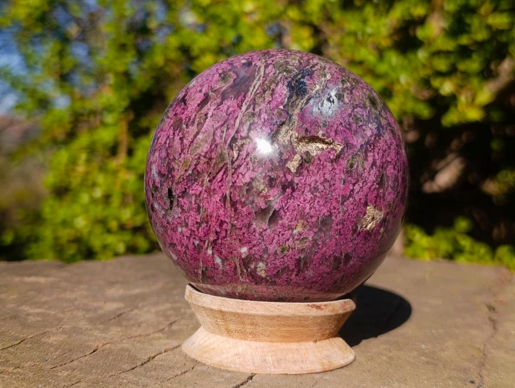 Polished Large Rubellite Pink Tourmaline Sphere in Smokey Quartz and Feldspar Schist x 1 From Madagascar