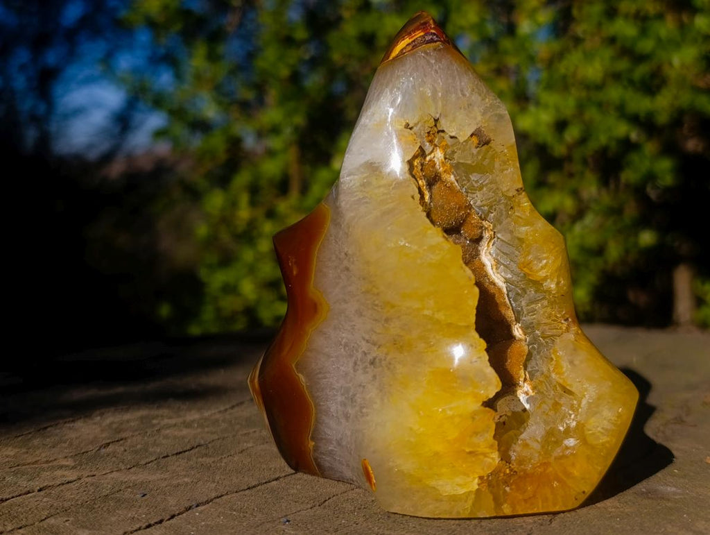 Polished Carnelian Agate Gemstone Flame with Natural Vug Cavity x 1 From Madagascar