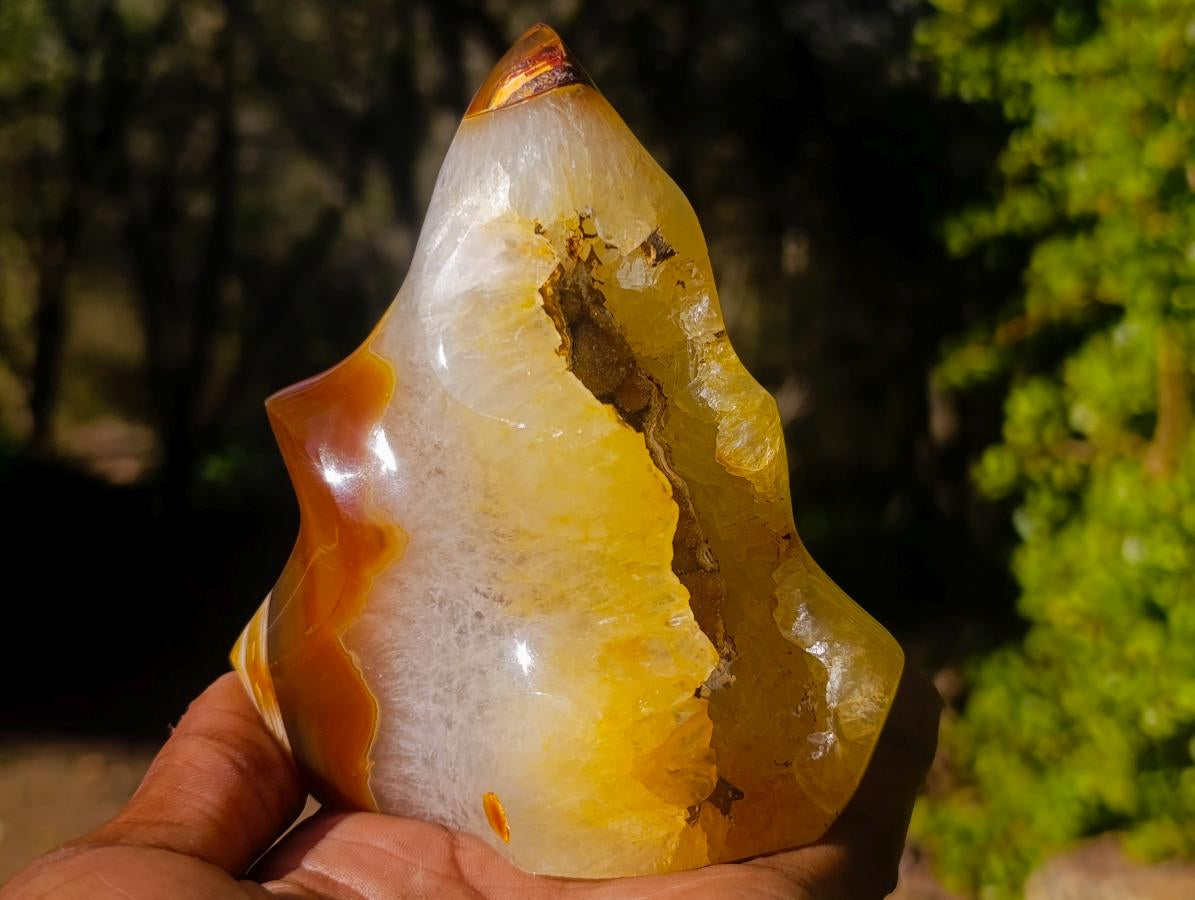 Polished Carnelian Agate Gemstone Flame with Natural Vug Cavity x 1 From Madagascar
