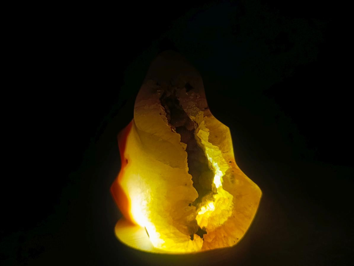Polished Carnelian Agate Gemstone Flame with Natural Vug Cavity x 1 From Madagascar