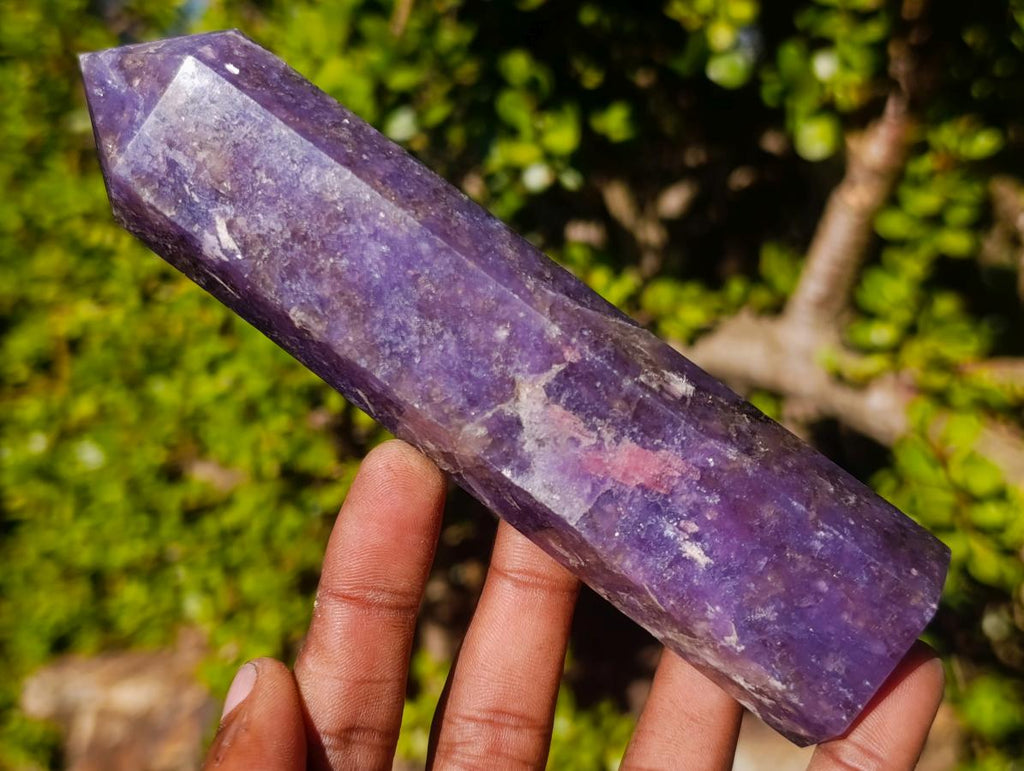 Polished Purple Lepidolite Display Crystal with Pink Tourmaline x 1 From Madagascar