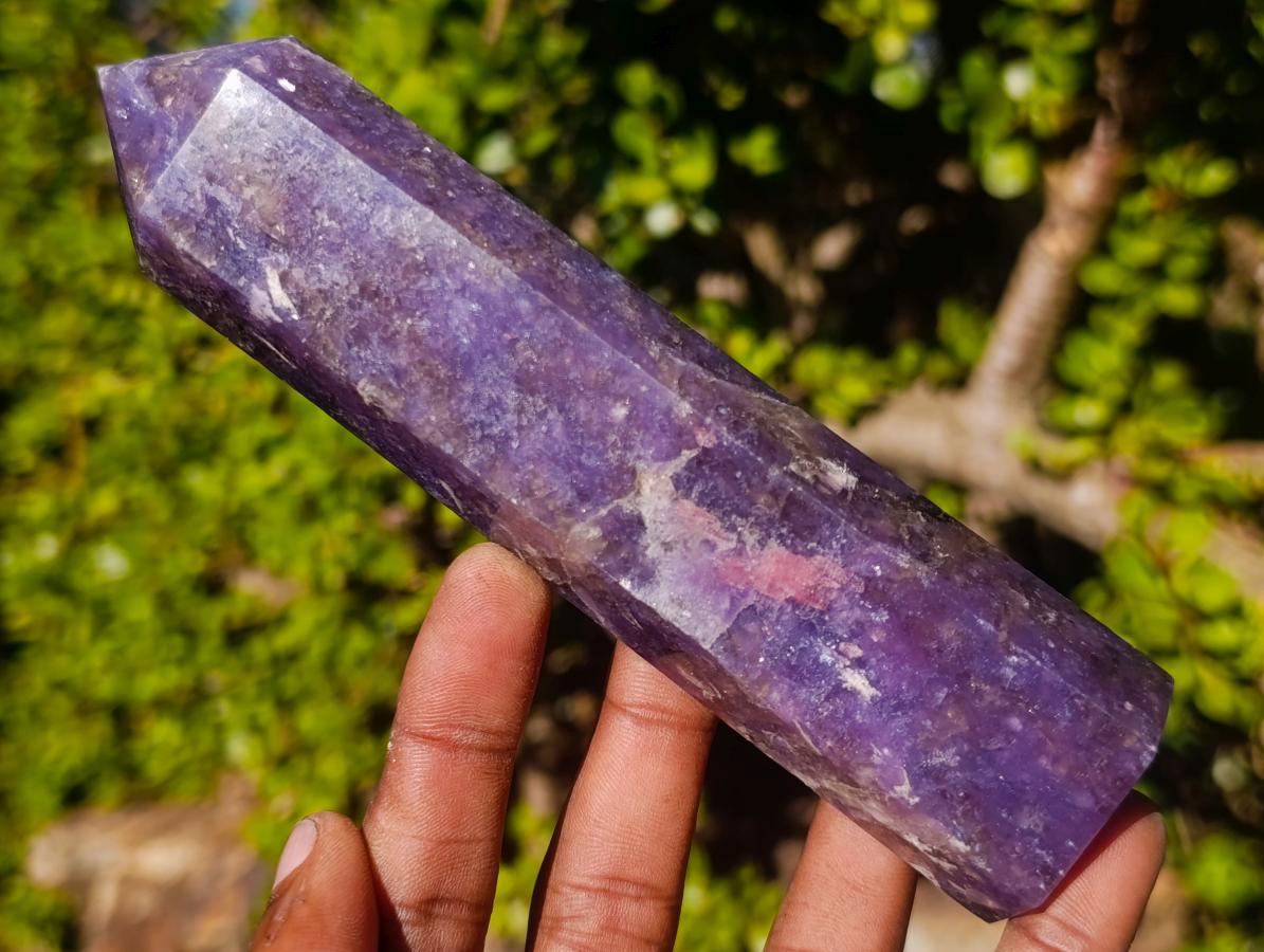 Polished Purple Lepidolite Display Crystal with Pink Tourmaline x 1 From Madagascar