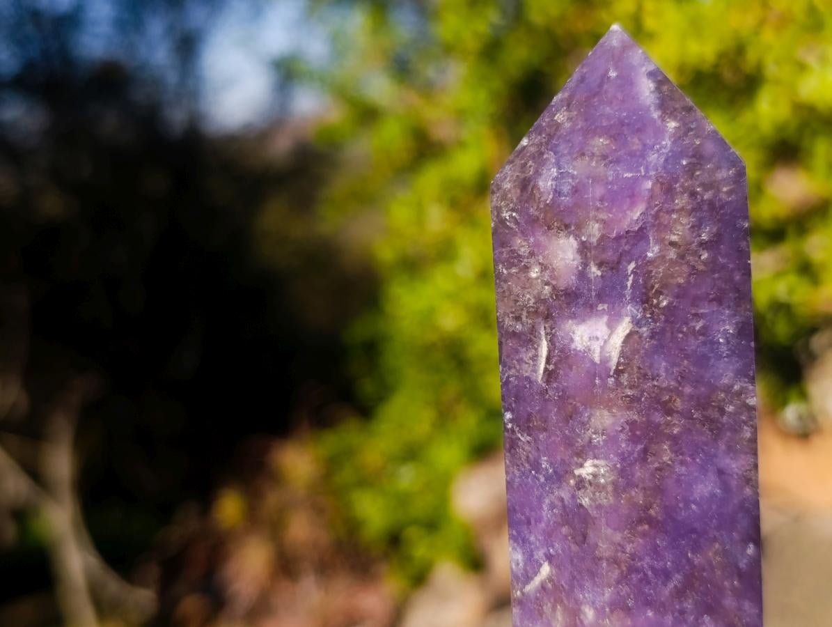 Polished Purple Lepidolite Display Crystal with Pink Tourmaline x 1 From Madagascar