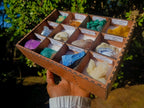 Natural and Polished Mix of African Gemstones and Specimens in a Wooden Display Set of 12 x 1 From Southern Africa
