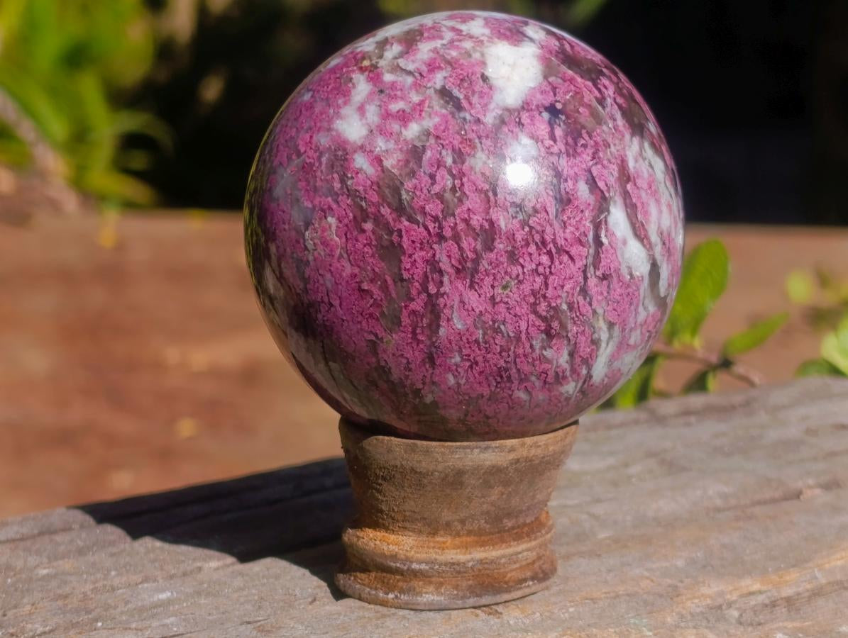 Polished Rubellite Pink Tourmaline Sphere with Wooden Stand x 1 From Madagascar