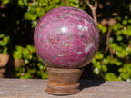 Polished Rubellite Pink Tourmaline Sphere with Wooden Stand x 1 From Madagascar