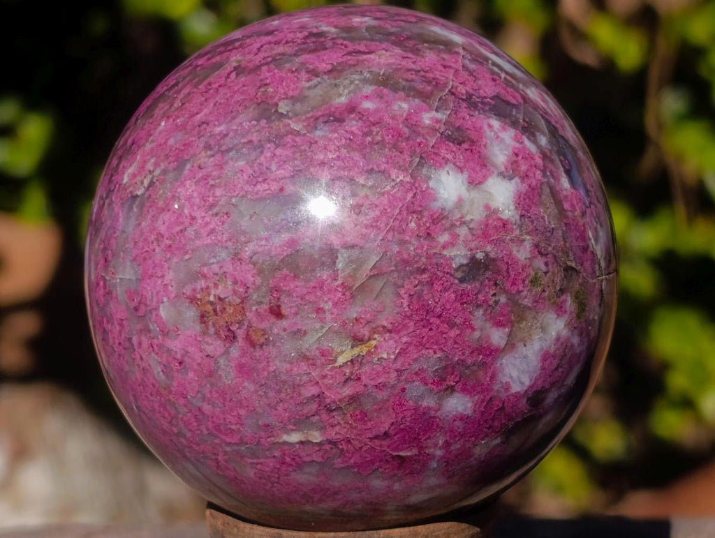 Polished Rubellite Pink Tourmaline Sphere with Wooden Stand x 1 From Madagascar