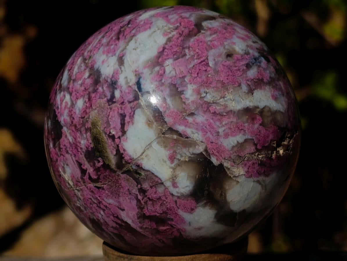 Polished Rubellite Pink Tourmaline Sphere with Wooden Stand x 1 From Madagascar