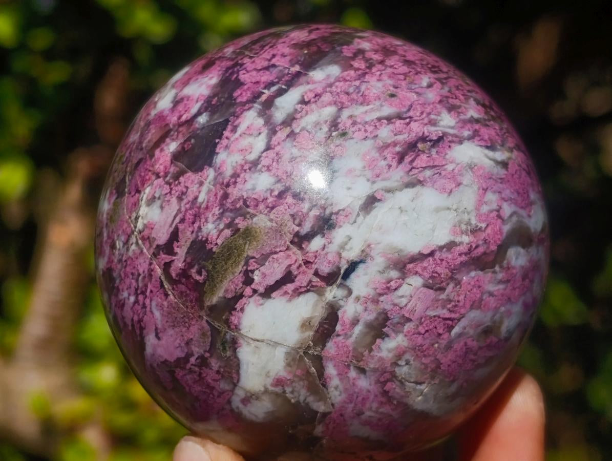 Polished Rubellite Pink Tourmaline Sphere with Wooden Stand x 1 From Madagascar