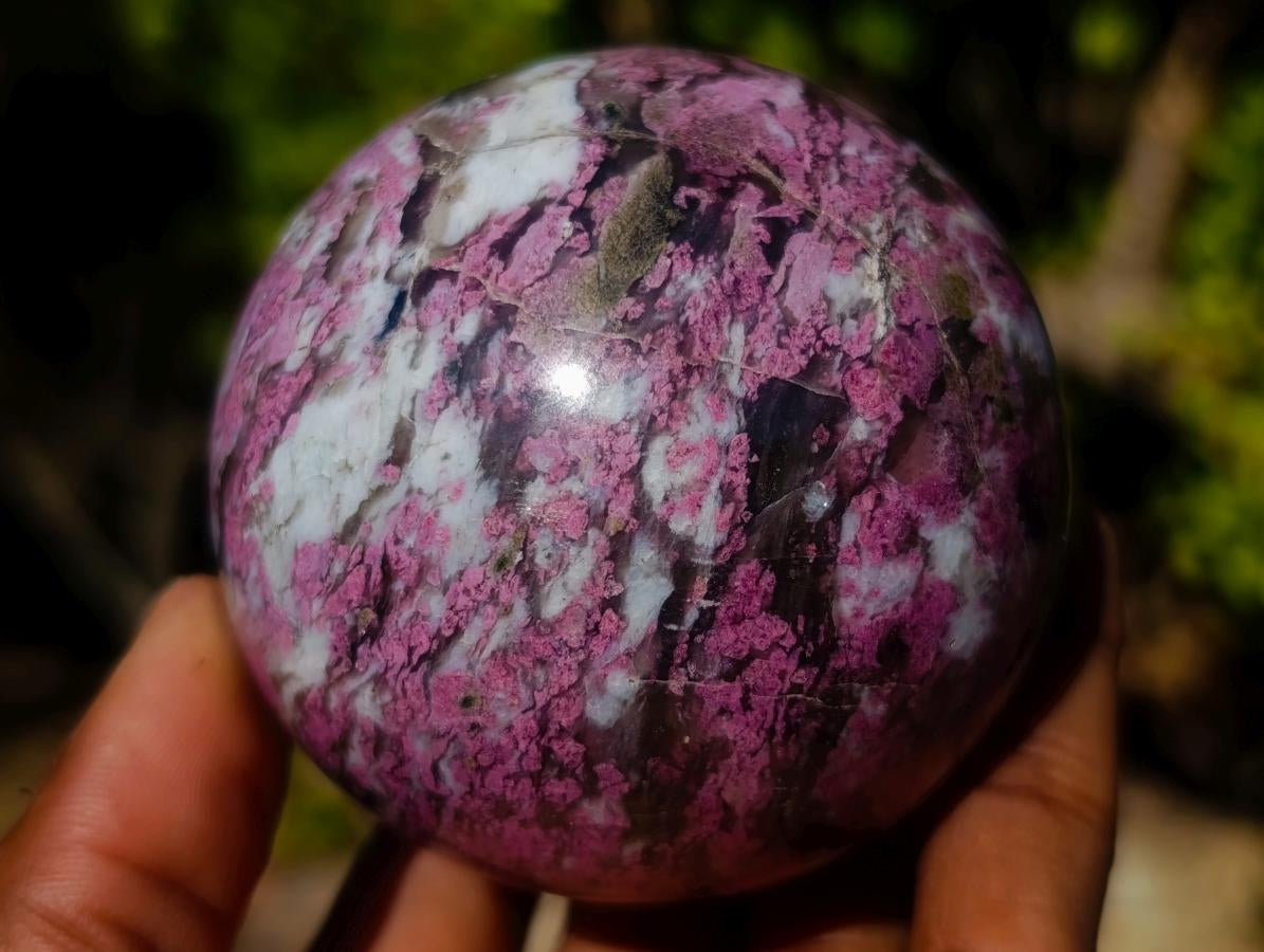Polished Rubellite Pink Tourmaline Sphere with Wooden Stand x 1 From Madagascar