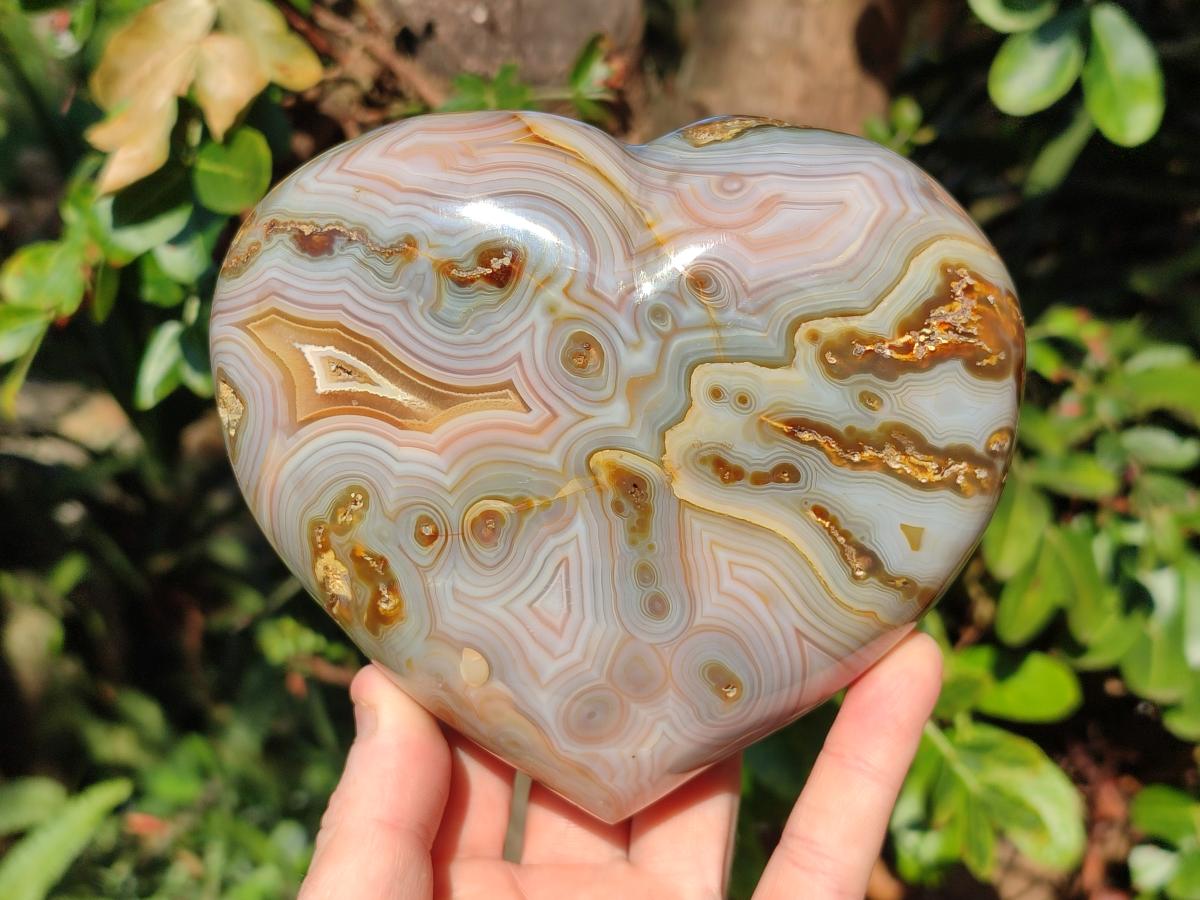 Polished Large Exquisite Agate Gemstone Heart x 1 From Lemur Island, Madagascar