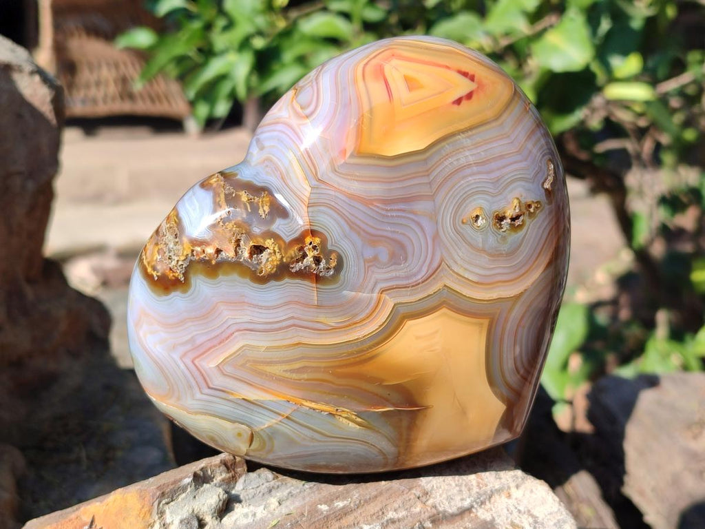 Polished Large Exquisite Agate Gemstone Heart x 1 From Lemur Island, Madagascar