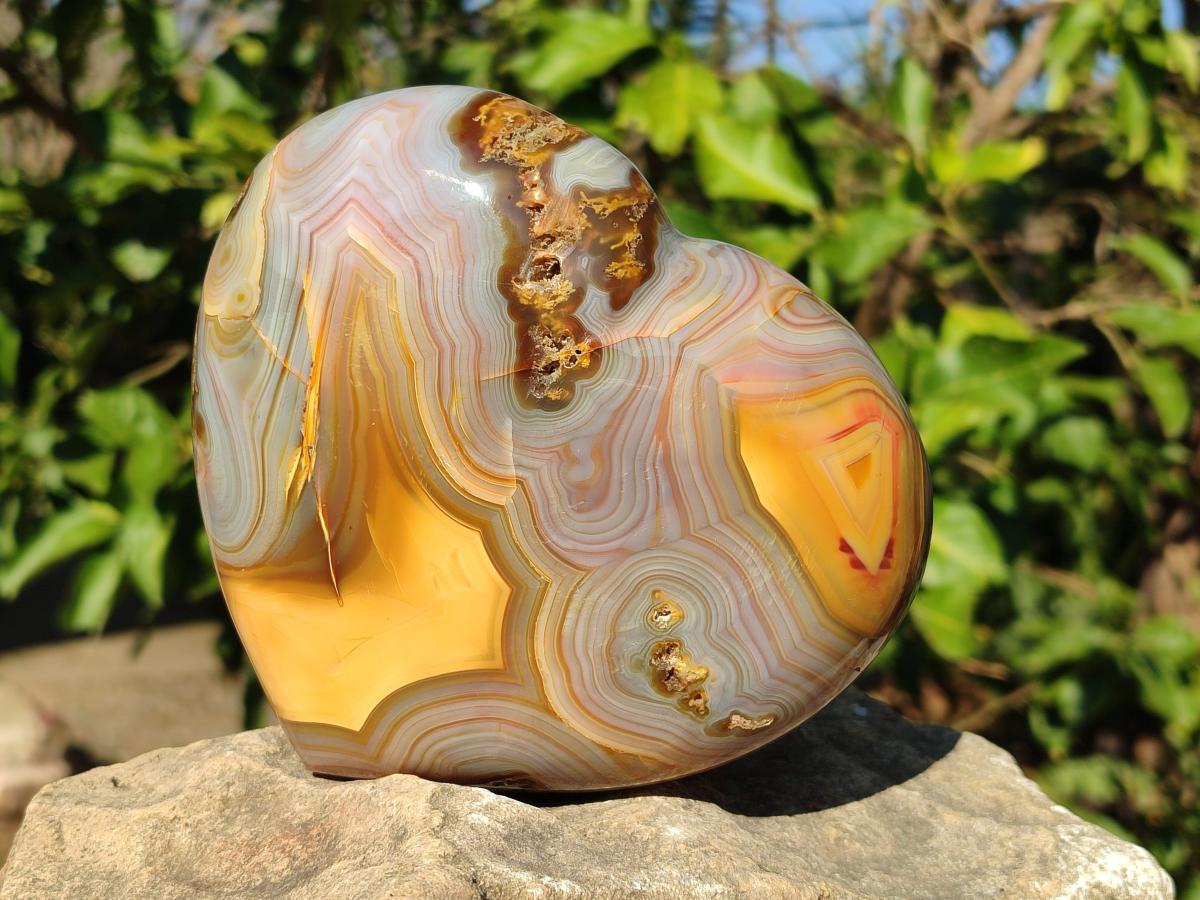 Polished Large Exquisite Agate Gemstone Heart x 1 From Lemur Island, Madagascar