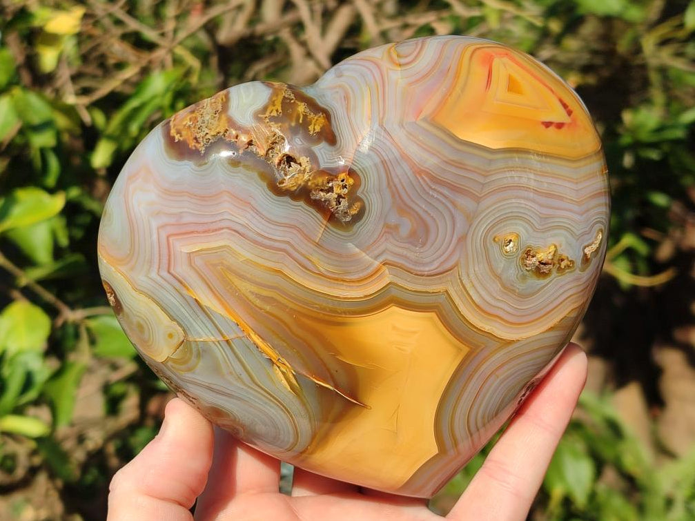 Polished Large Exquisite Agate Gemstone Heart x 1 From Lemur Island, Madagascar