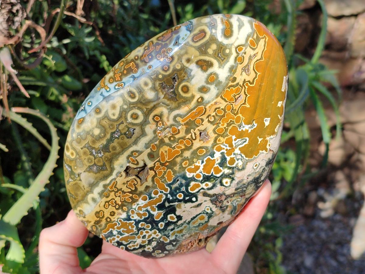 Polished Old School Orbicular Ocean Jasper Standing Display Piece x 1 From Madagascar