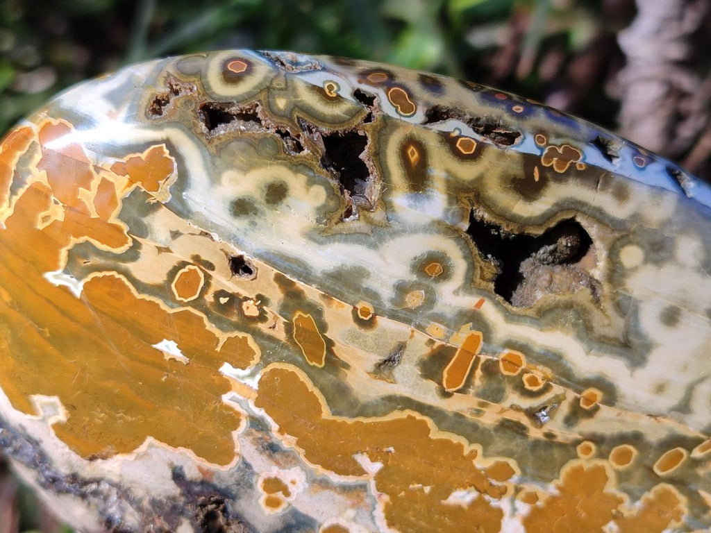 Polished Old School Orbicular Ocean Jasper Standing Display Piece x 1 From Madagascar