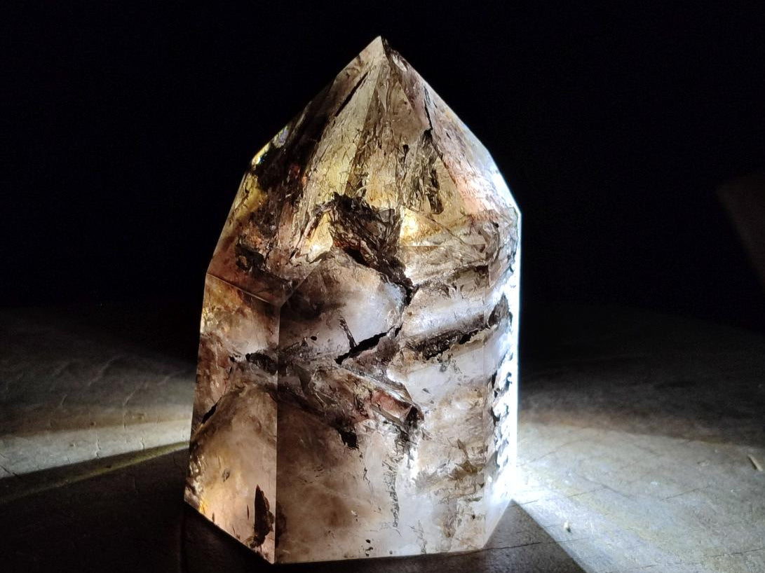 Polished Large Black Cloud Smokey Morion Window Quartz Display Crystal x 1 From Akansobe, Madagascar