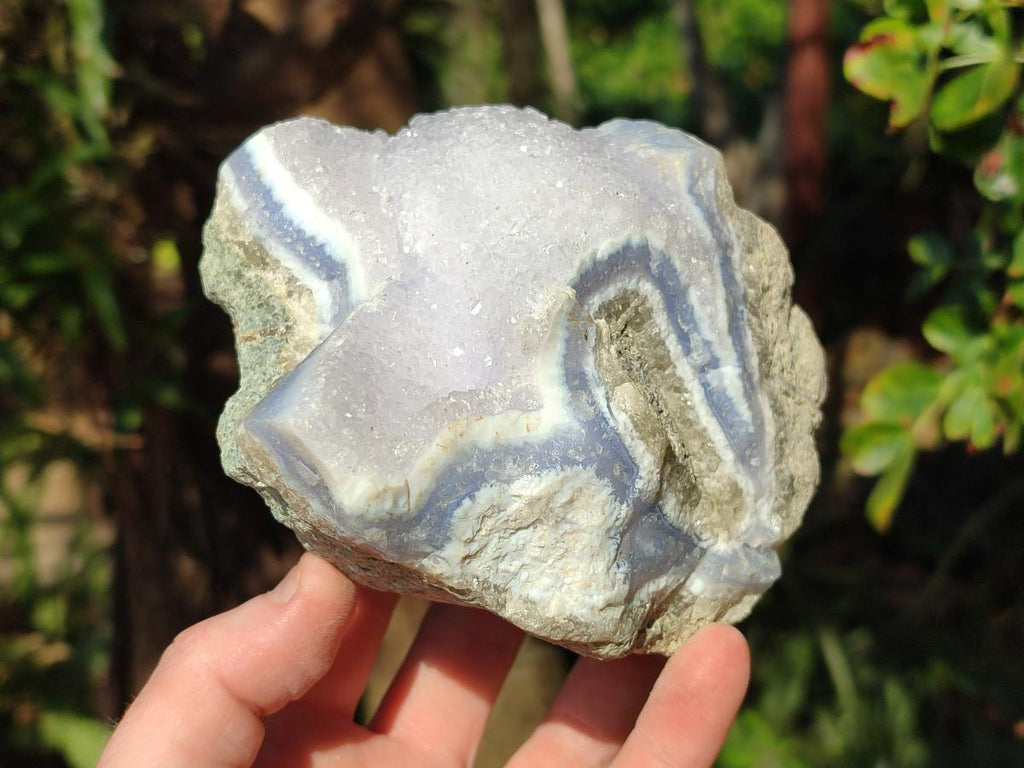Natural Cabinet Size Blue Lace Agate Specimen with Crystalline Centre x 1 From Nsanje, Malawi