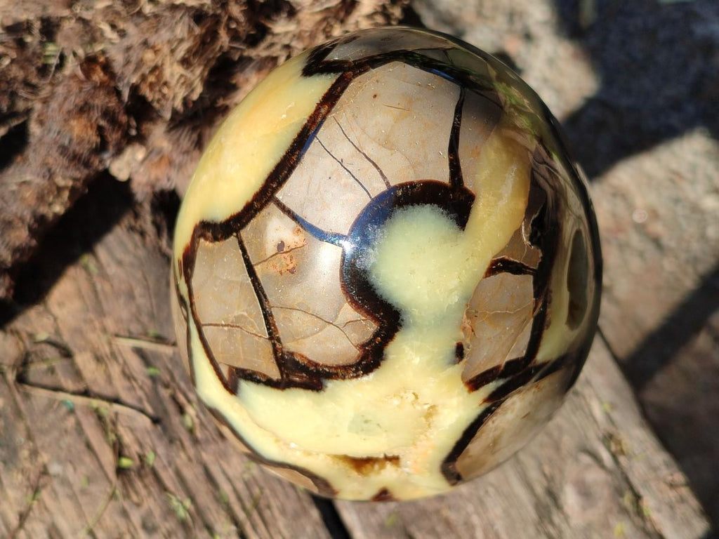 Polished XL Septerye Egg with Yellow Calcite Centre x 1 From Mahajanga, Madagascar
