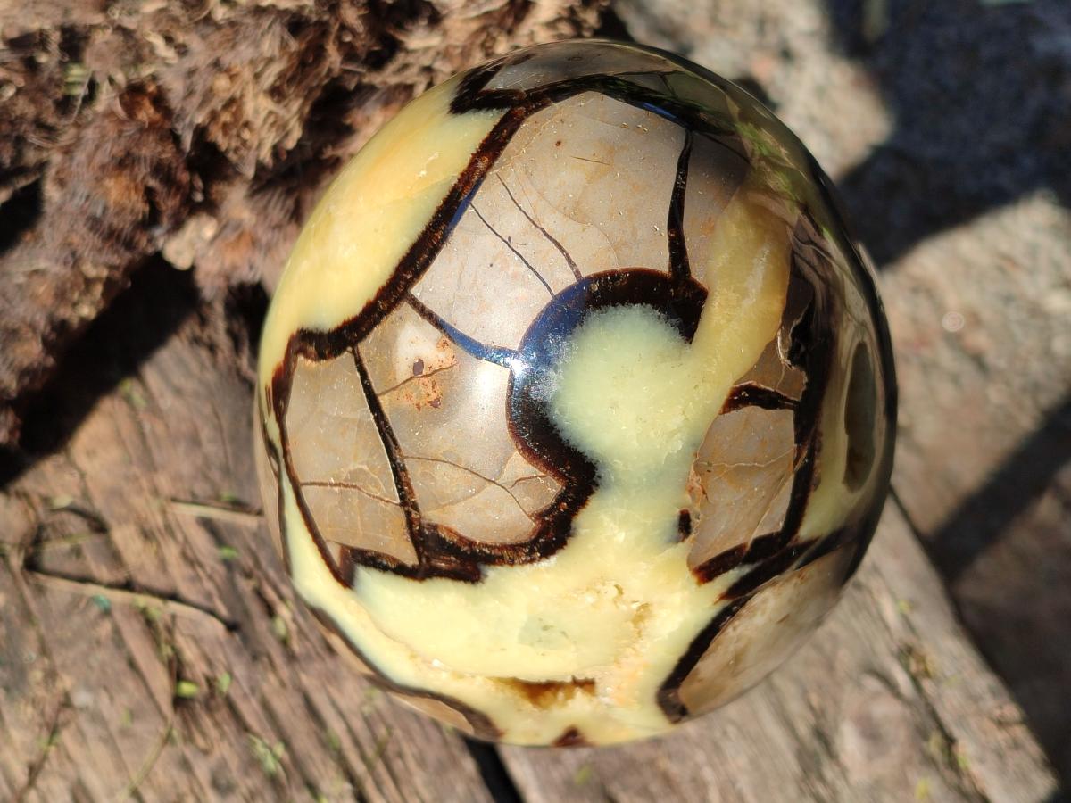 Polished XL Septerye Egg with Yellow Calcite Centre x 1 From Mahajanga, Madagascar