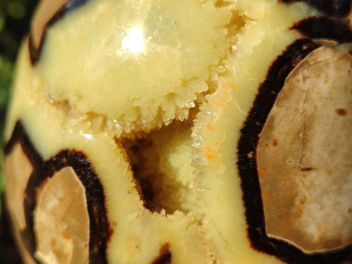 Polished XL Septerye Egg with Yellow Calcite Centre x 1 From Mahajanga, Madagascar