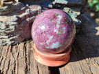 Polished Pink Rubellite Tourmaline in Matrix Sphere with Wooden Stand x 1 From Madagascar