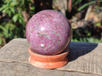 Polished Pink Rubellite Tourmaline in Matrix Sphere with Wooden Stand x 1 From Madagascar