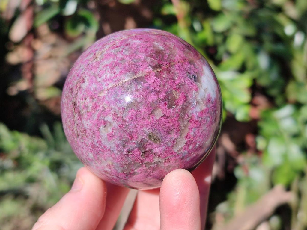 Polished Pink Rubellite Tourmaline in Matrix Sphere with Wooden Stand x 1 From Madagascar