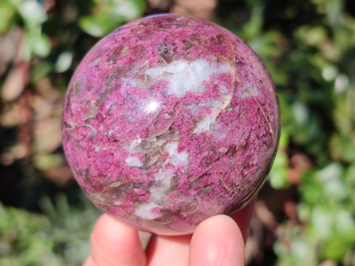 Polished Pink Rubellite Tourmaline in Matrix Sphere with Wooden Stand x 1 From Madagascar