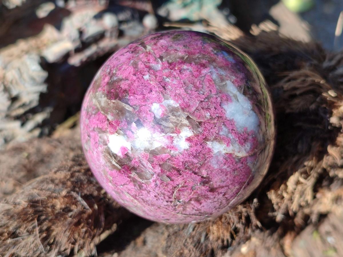 Polished Pink Rubellite Tourmaline in Matrix Sphere with Wooden Stand x 1 From Madagascar