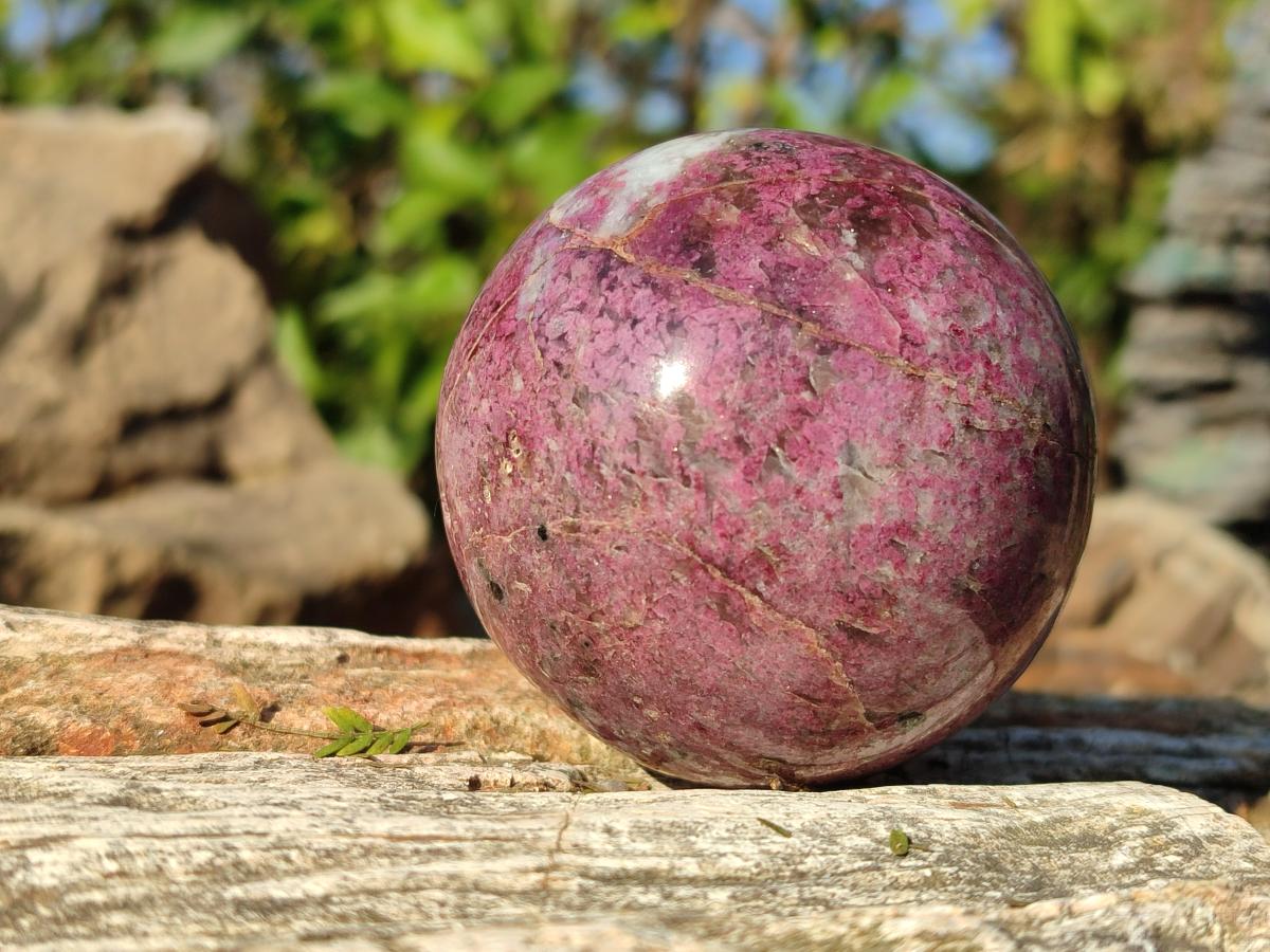 Polished Pink Rubellite Tourmaline in Matrix Sphere with Wooden Stand x 1 From Madagascar