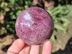 Polished Pink Rubellite Tourmaline in Matrix Sphere with Wooden Stand x 1 From Madagascar