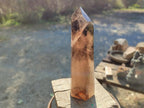 Polished XL Tall Smokey Quartz Display Crystal with Enhydro x 1 From Akansobe, Madagascar