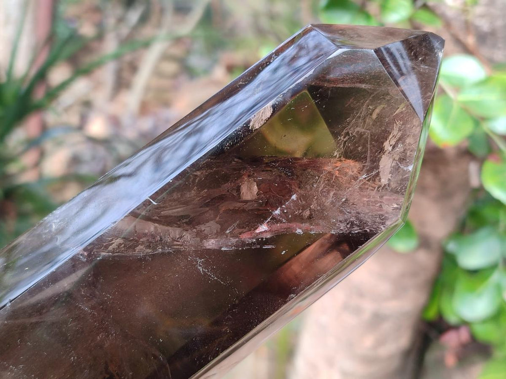 Polished XL Tall Smokey Quartz Display Crystal with Enhydro x 1 From Akansobe, Madagascar