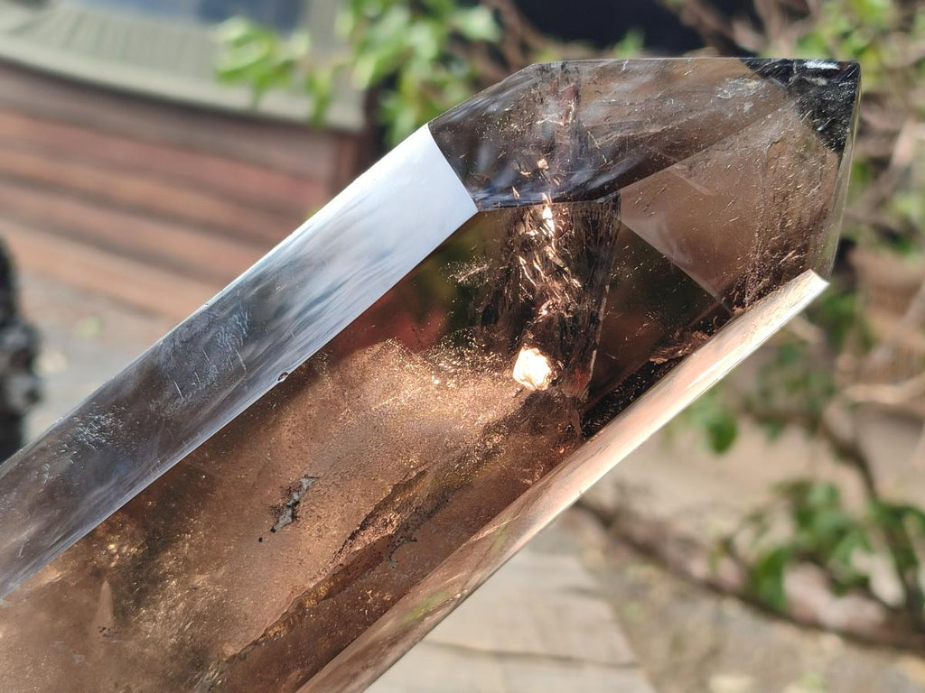 Polished XL Tall Smokey Quartz Display Crystal with Enhydro x 1 From Akansobe, Madagascar