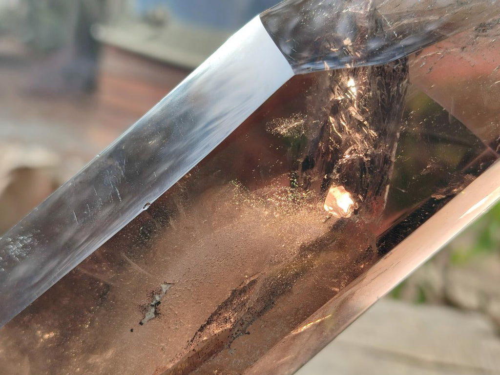 Polished XL Tall Smokey Quartz Display Crystal with Enhydro x 1 From Akansobe, Madagascar