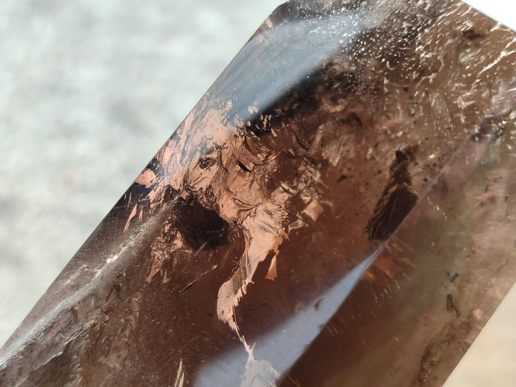 Polished XL Tall Smokey Quartz Display Crystal with Enhydro x 1 From Akansobe, Madagascar