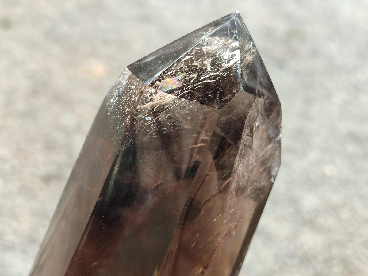 Polished XL Tall Smokey Quartz Display Crystal with Enhydro x 1 From Akansobe, Madagascar