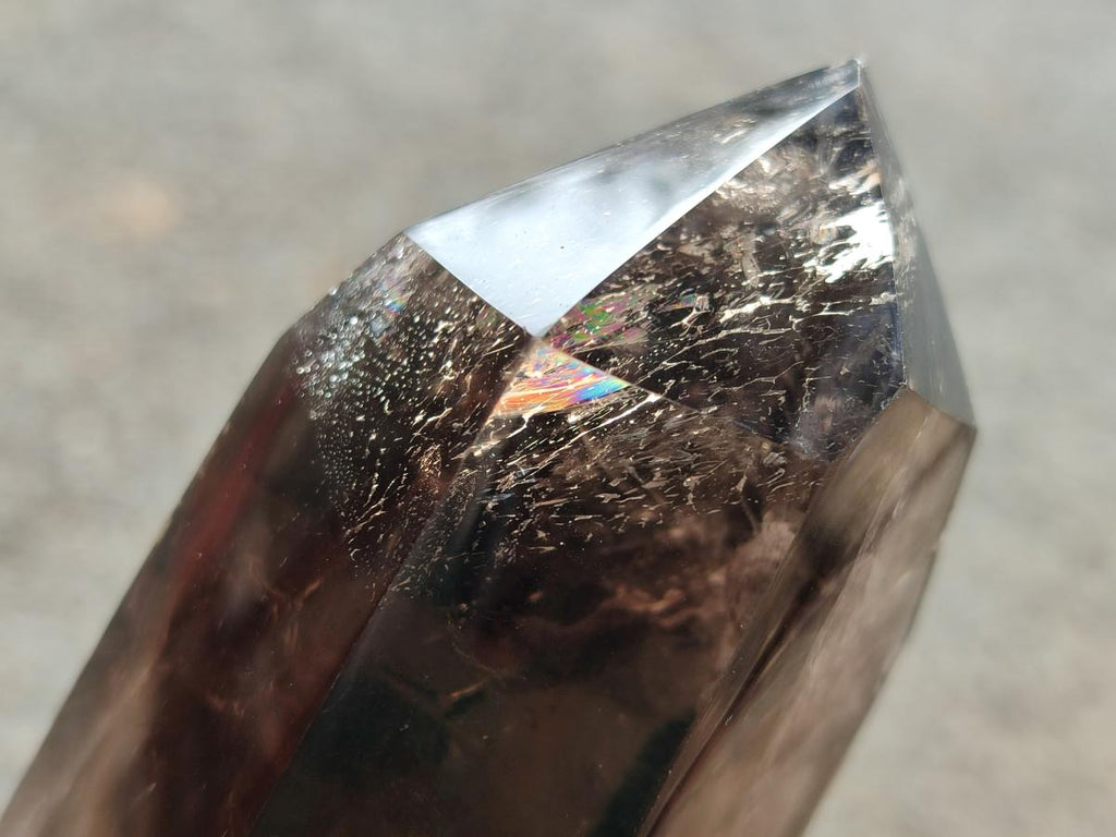 Polished XL Tall Smokey Quartz Display Crystal with Enhydro x 1 From Akansobe, Madagascar