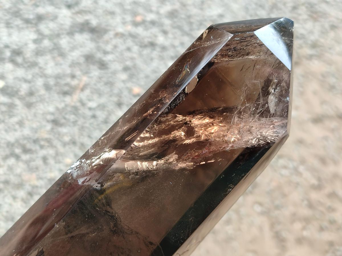 Polished XL Tall Smokey Quartz Display Crystal with Enhydro x 1 From Akansobe, Madagascar
