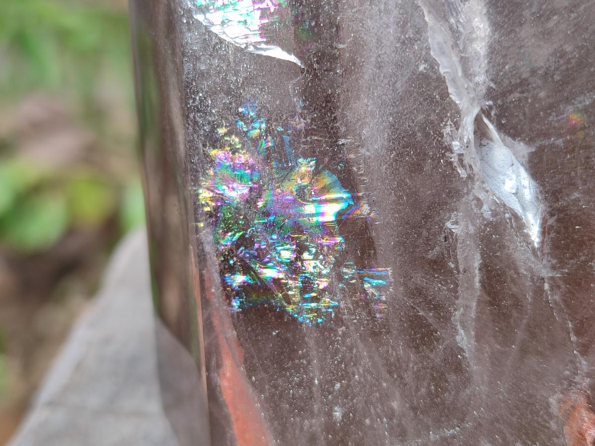 Polished XL Tall Smokey Quartz Display Crystal with Enhydro x 1 From Akansobe, Madagascar
