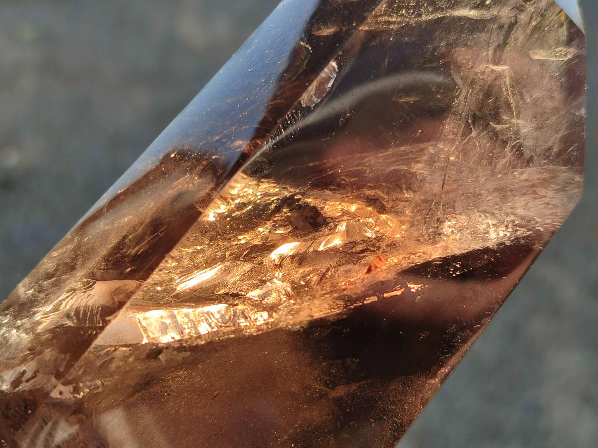 Polished XL Tall Smokey Quartz Display Crystal with Enhydro x 1 From Akansobe, Madagascar