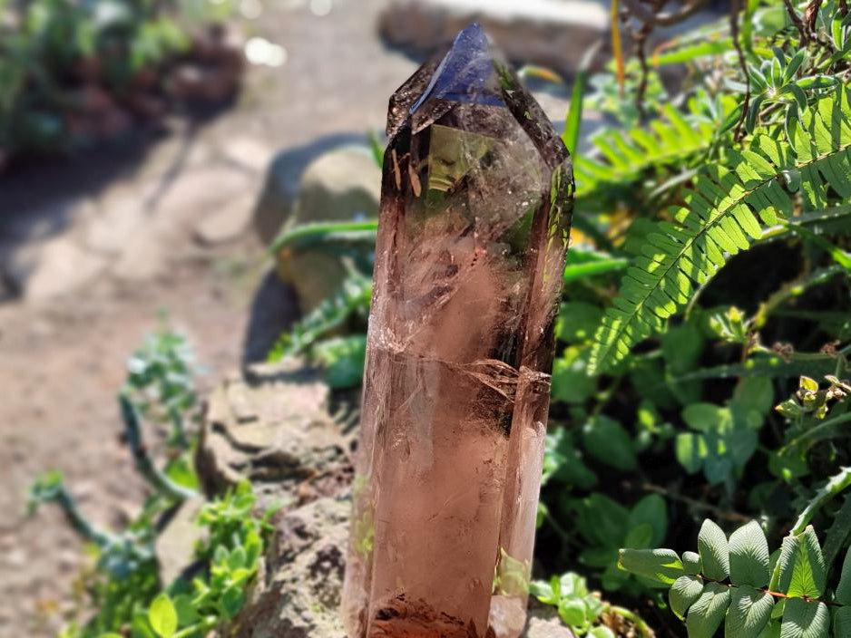 Polished XL Tall Smokey Quartz Display Crystal with Enhydro x 1 From Akansobe, Madagascar