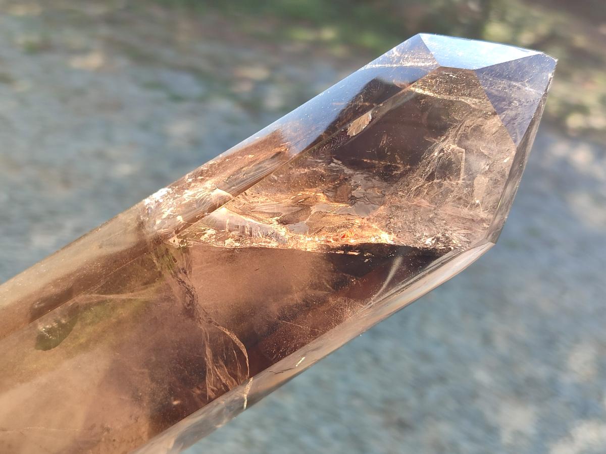 Polished XL Tall Smokey Quartz Display Crystal with Enhydro x 1 From Akansobe, Madagascar