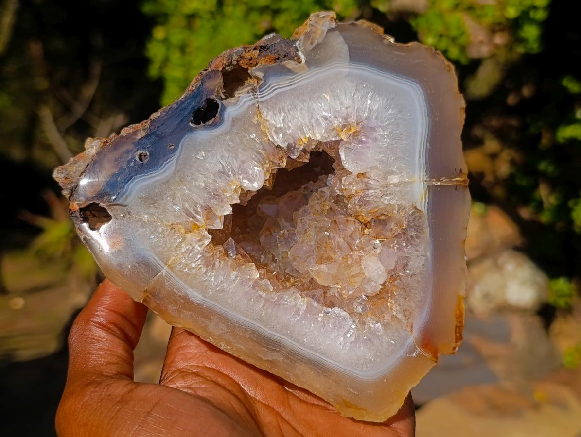 Polished and Natural Crystal Centred Agate Geode x 1 From Maintirano, Madagascar