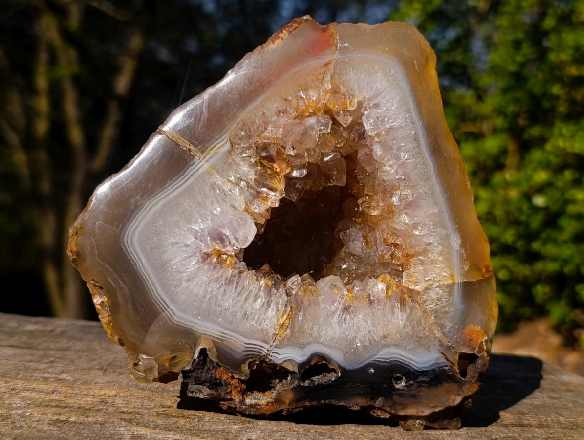 Polished and Natural Crystal Centred Agate Geode x 1 From Maintirano, Madagascar